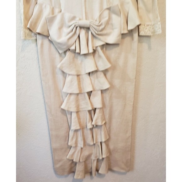 Jessica McClintock Vintage Beige Linen Peplum Ruffle Dress Exquisite, Sz 6 - Picture 12 of 16